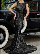Romwe Black Glitter Backless Fishtail Dress