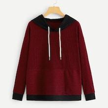Romwe Contrast Panel Drawstring Hooded Sweatshirt