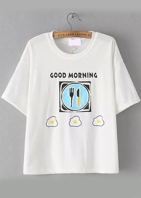 Romwe Knife And Fork Print T-shirt