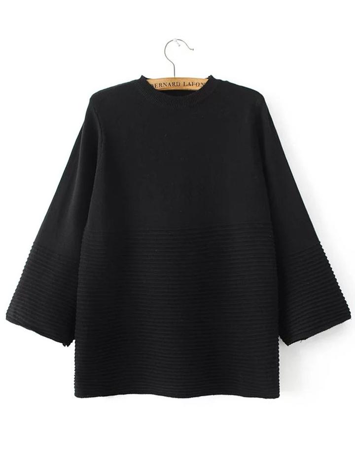 Romwe Black Textured Crew Neck Loose Knitwear