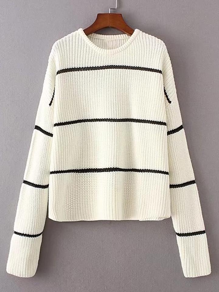 Romwe Crochet Insert Drop Shoulder Seam Sweater