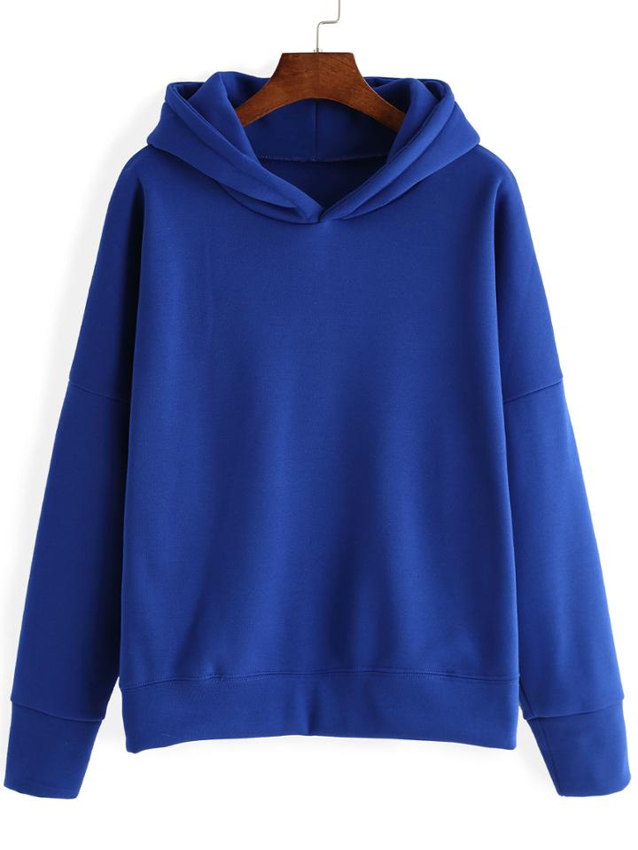 Romwe Hooded Loose Blue Sweatshirt