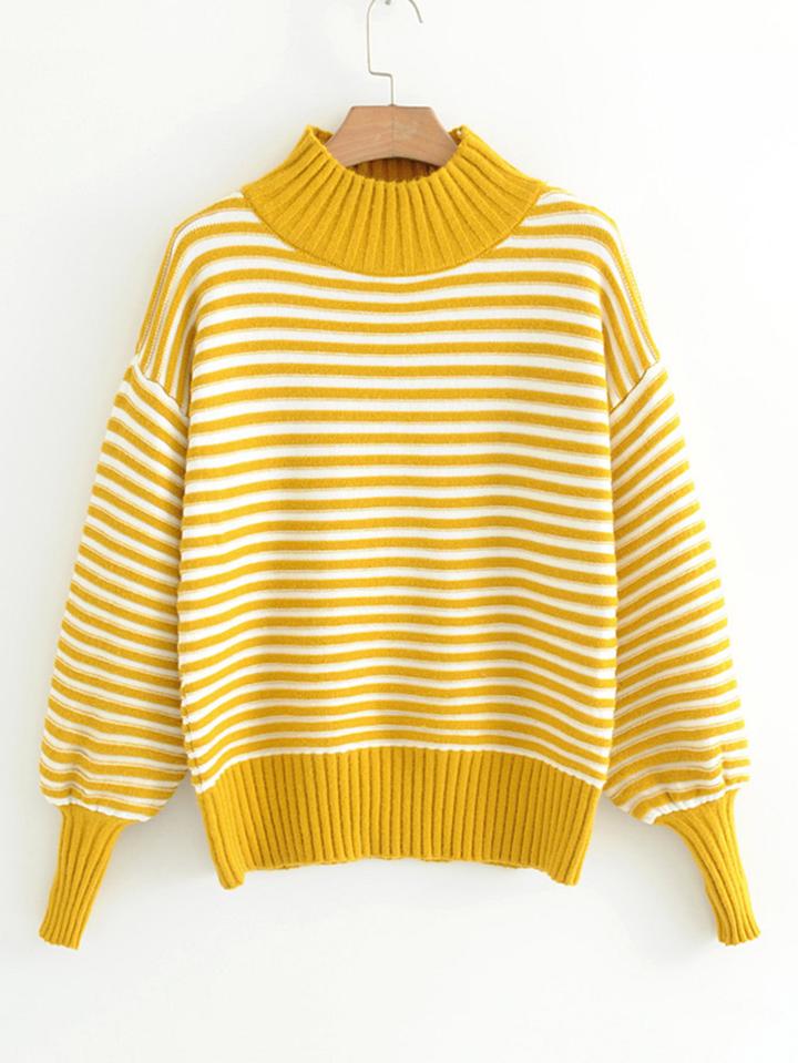Romwe Lantern Sleeve Striped Sweater