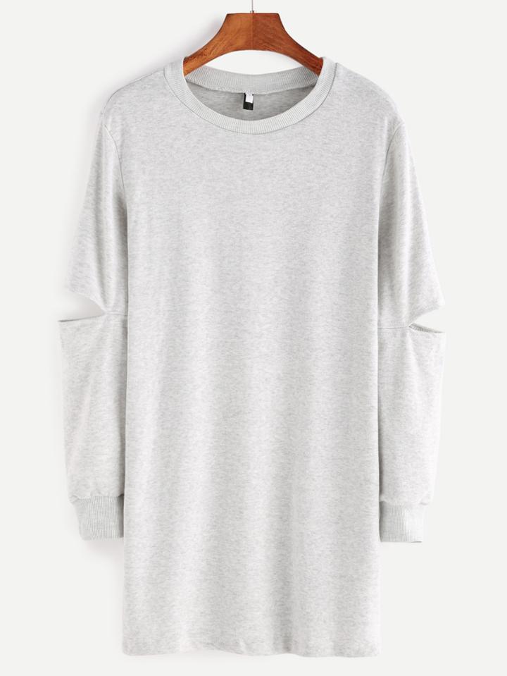 Romwe Heather Grey Cut Out Sleeve Sweatshirt Dress