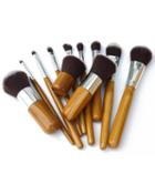 Romwe 11 Pcs Bamboo Makeup Foundation Fiber Liner Eyeshadow Cosmetic Brush Set Bag Kit