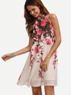Romwe Multicolor Floral Cutout Sleeveless Shift Dress