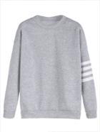 Romwe Light Grey Sleeve Striped Dropped Shoulder Seam Sweatshirt