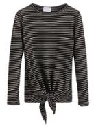 Romwe Black White Striped Tie Front T-shirt