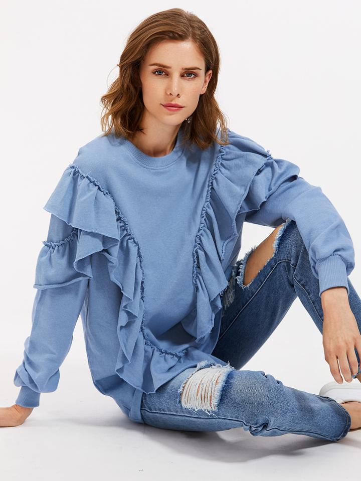 Romwe Raw Edge Flounce Trim Sweatshirt