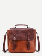 Romwe Two Tone Double Buckle Pu Messenger Bag