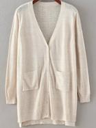 Romwe With Pockets Hollow Side Slit Apricot Cardigan