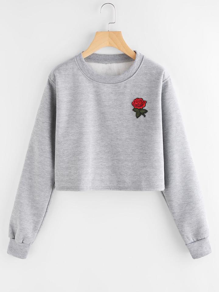 Romwe Rose Patch Sweatshirt