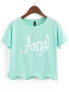 Romwe Letter Print Loose Green T-shirt