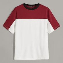 Romwe Guys Contrast Neckline Color-block Tee