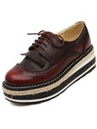 Romwe Wine Red Thick-soled Vintage Pu Flats