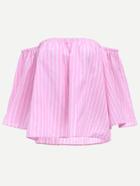Romwe Pink Vertical Striped Off The Shoulder Blouse