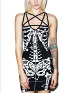 Romwe Criss Cross Skeleton Print Bodycon Dress