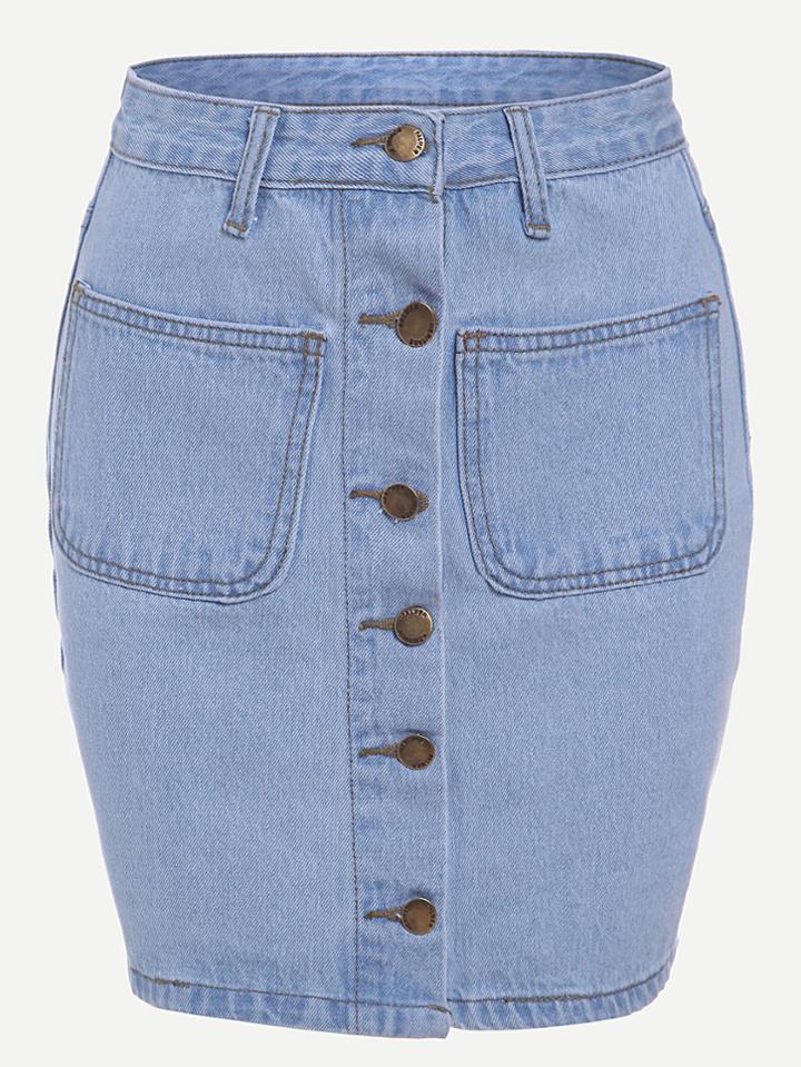 Romwe Single Breasted Dual Pockets Skirt