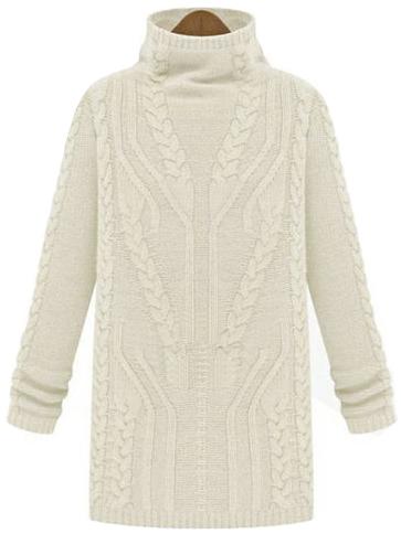Romwe White Turtleneck Long Sleeve Knit Sweater