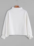 Romwe White Ribbed Lantern Sleeve Sweater
