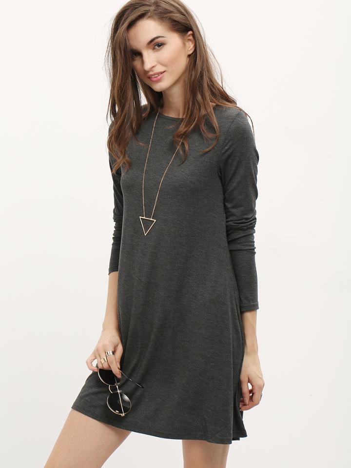 Romwe Grey Long Sleeve Minimalist Simple Classical Casual Dress