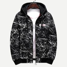 Romwe Men Rib Knit Trim Random Print Hooded Puffer Coat