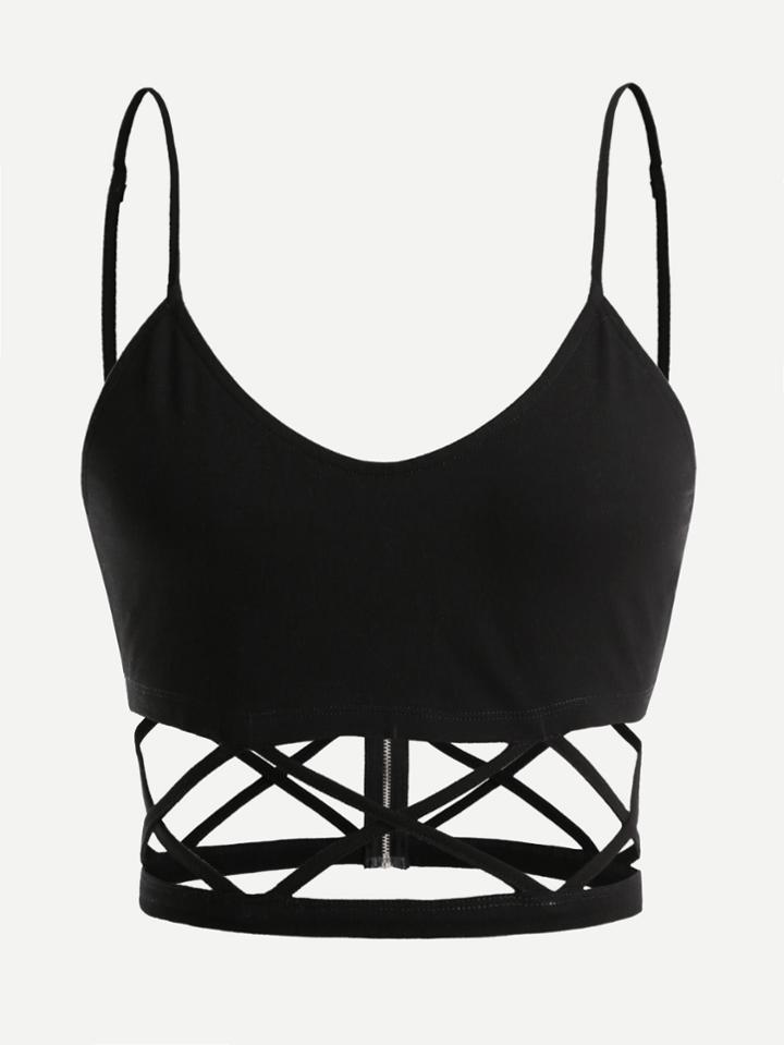 Romwe Zip Back Cutout Crisscross Cami Top