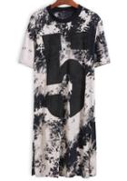 Romwe Number Print Long Yellow T-shirt