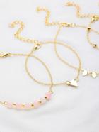 Romwe Beaded And Metal Triangle Decorated Bracelet Set