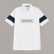 Romwe Guys Two Tone Letter Print Polo Shirt