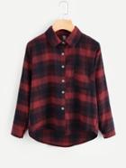 Romwe Dip Hem Single Breasted Plaid Shirt