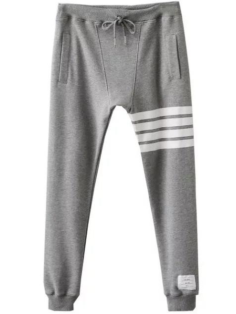 Romwe Grey Striped Detail Drawstring Waist Pants