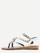 Romwe White Criss Cross Studs Strappy Sandals