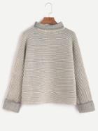 Romwe Contrast Striped Turtleneck Cuffed Sweater