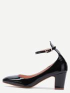 Romwe Black Patent Leather Ankle Strap Chunky Heels