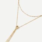 Romwe Ring Detail Layered Necklace With Chain Tassel