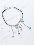 Romwe Contrast Turquoise Bead And Leaf Pendant Necklace