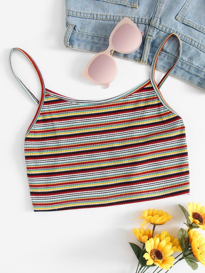 Romwe Striped Colorblock Cami Top