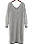 Romwe V Neck Long Sleeve Sweater Grey Dress