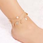 Romwe Metal Ball & Leaf Layered Chain Anklet