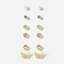 Romwe Round & Footprint Stud Earrings 6pairs