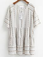 Romwe Tribal Print Lace Up Tiered White Dress