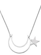 Romwe Silver Plated Moon Star Pendant Necklace