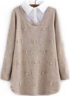 Romwe Contrast Collar Bead Bow Apricot Sweater