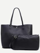 Romwe Black Snap Button Top Tote Bag With Crossbody Bag