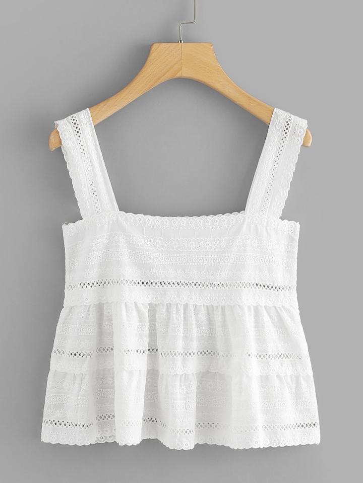 Romwe Crochet Ruffle Tank Top