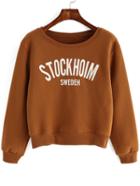 Romwe Stock Print Crop Khaki Sweatshirt