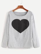 Romwe Grey Heart Print Long Sleeve T-shirt