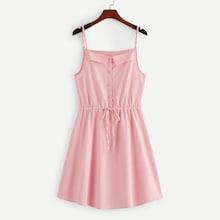 Romwe Drawstring Waist Button Detail Cami Dress