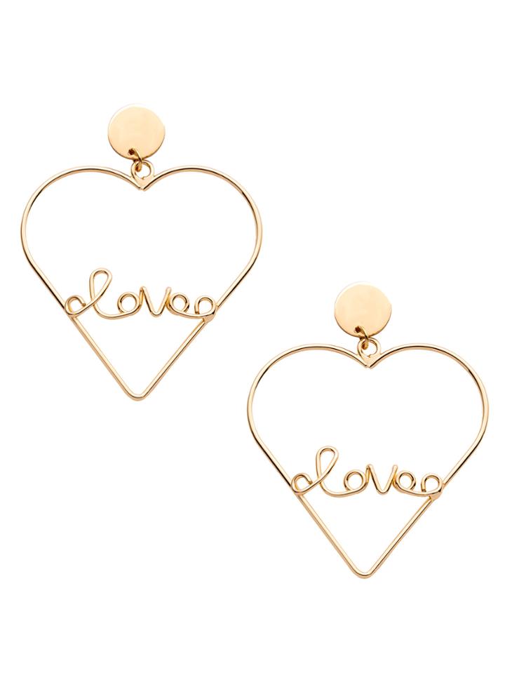 Romwe Gold Plated Heart Hollow Out Personalized Drop Earrings